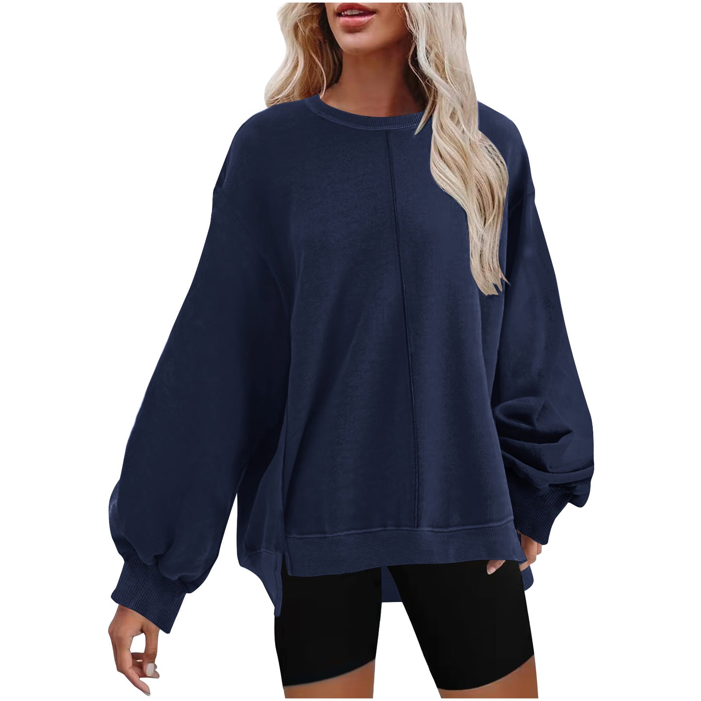 Solid Color Pullover Round Neck Long Sleeves Top For Women