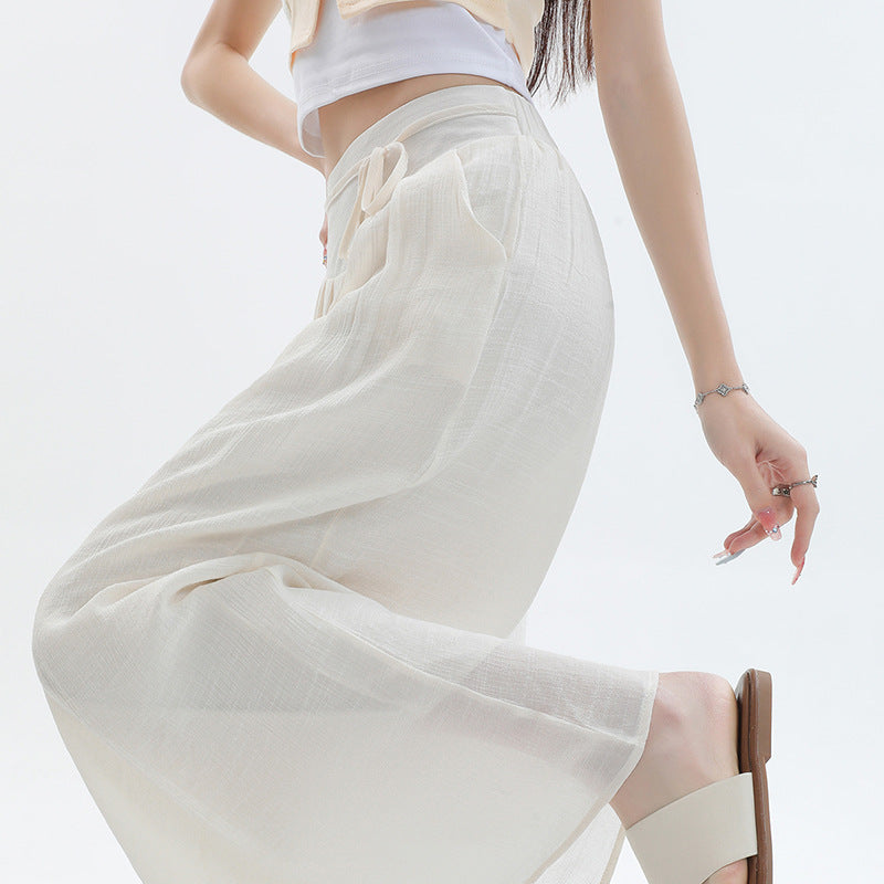 Summer Thin Design High Waist With Straps Slimming And Straight Drape Cropped Wide-leg Pants Skirt