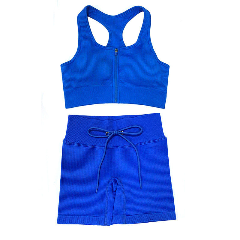 Seamless Yoga Suit Threaded Vest Short Sleeve Shorts Two-piece Suit