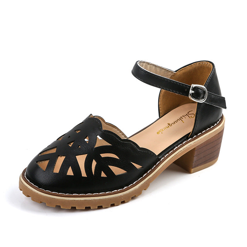 Spring And Summer New Style Sandals Women's Sweet Thick Heel Hollow