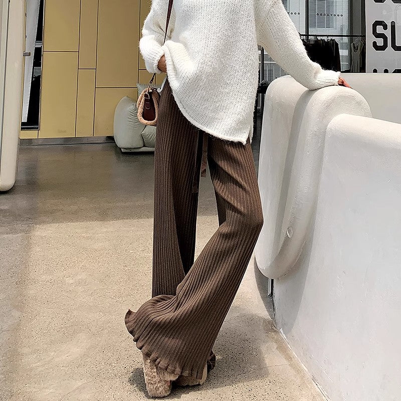Women's Loose, Laid-back Flared Pants With Ruffled Hems