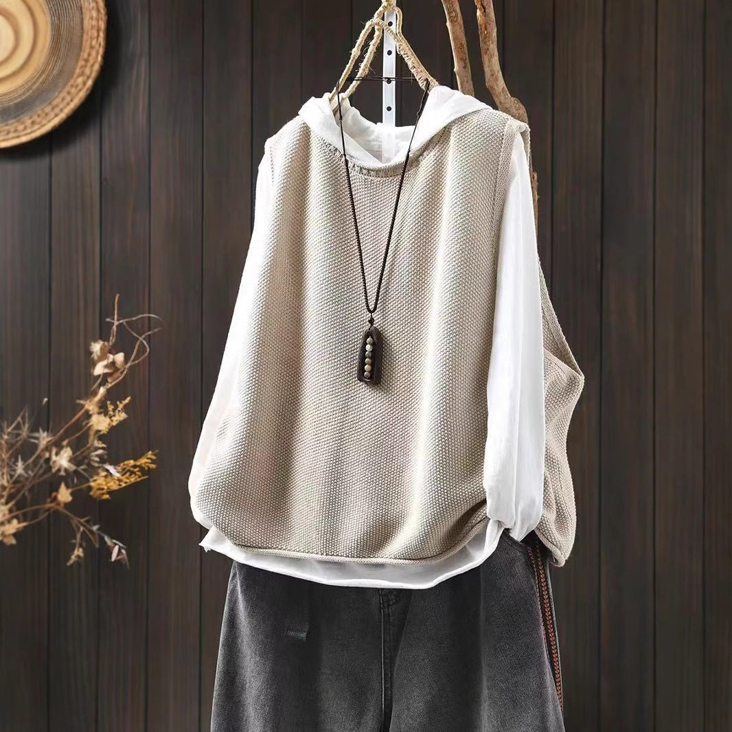 Retro Casual Round Neck Pullover Knitted Cotton Vest