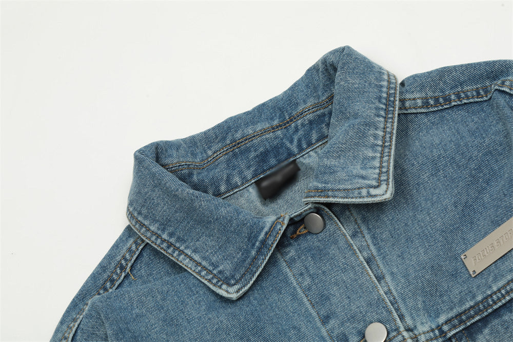 Embroidered Letters Denim Clothes Jacket Men's Trendy Punk