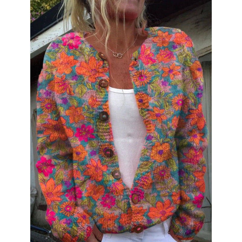 D Digital Printing Cardigan Knitted Coat Women's Early Spring And Autumn Coat