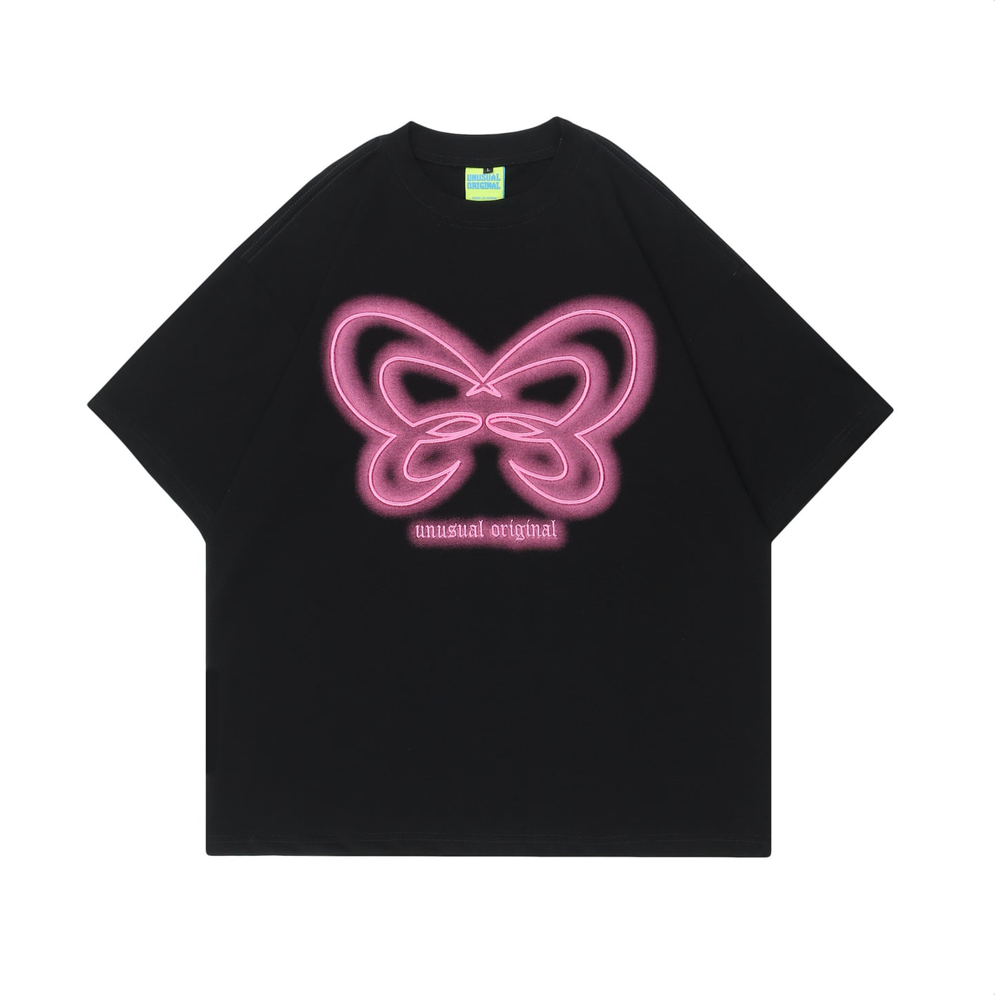 Women's Fashionable Simple American Street Embroidered Butterfly Short-sleeved T-shirt