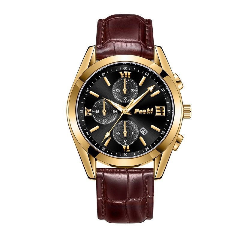 Fashion Men's Quartz Watch High-end Business Waterproof Watch Genuine Leather