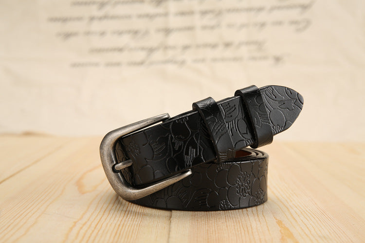 All-match Ladies Cowhide Embossed Leather Belt