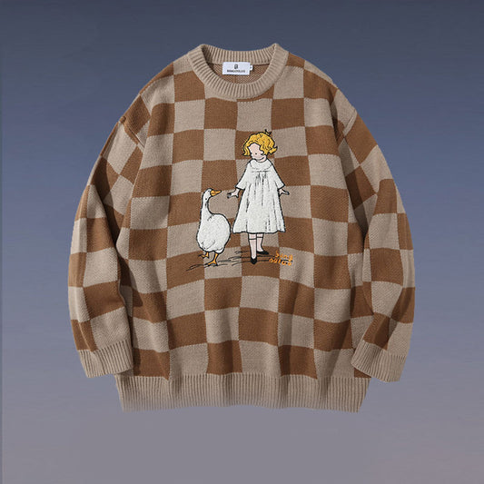 Herre Color Block Tern Sweater med Rund Hals