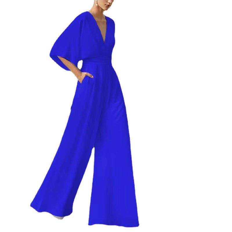 Womens Solid-Color Avant-Garde New Chinese Jumpsuit