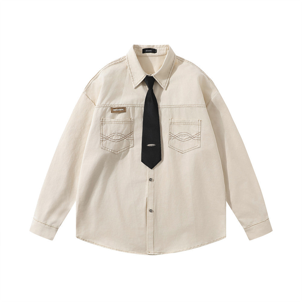 College Style Tie Loose Long Sleeve Shirt Boys