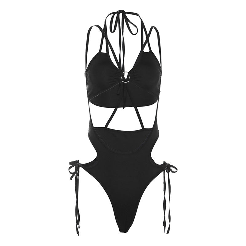 Halter Backless Inner Vest Low Waist Solid Color Camisole Briefs Suit For Women