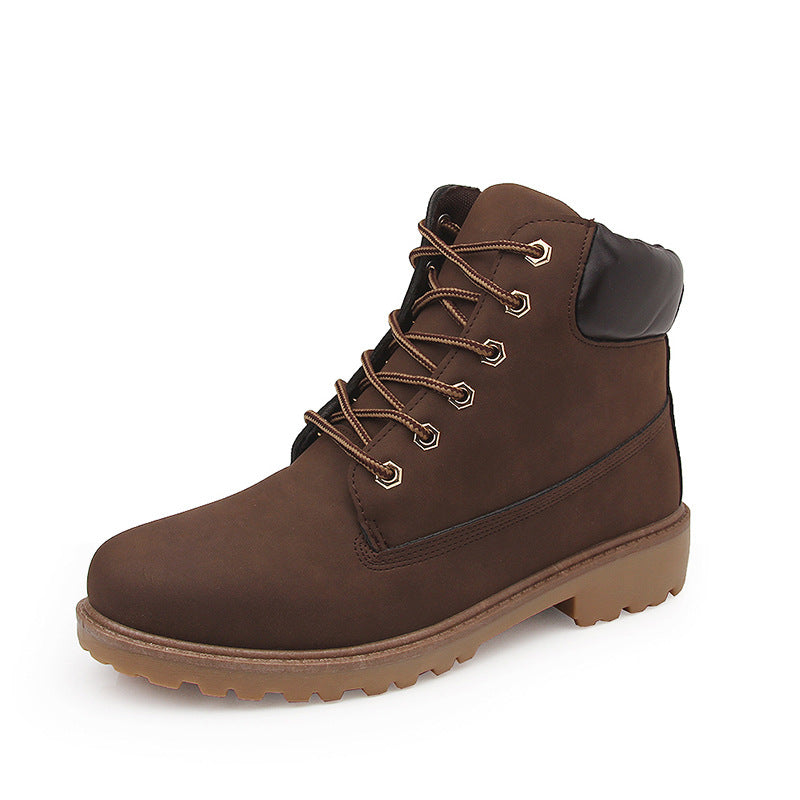 Pink With Velvet Lining Warm Flat Bottom High-top Men's Shoes Couple Martin Boots