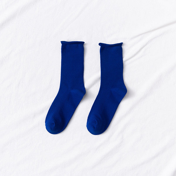 Women's Mid-tube Socks Thin Candy Color Rolled Edge Cotton