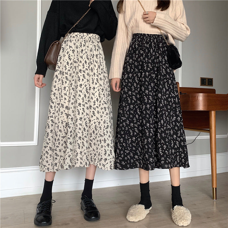 Floral New Fresh High Waist Slimming Korean-style Midi A- Line Skirt