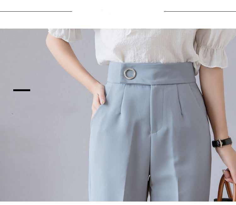High Waist Cropped Chiffon Loose Straight Tube Trousers