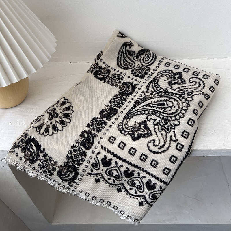 Skin-friendly Flannel Scarf For Women, Versatile Cotton And Linen For Autumn And Winter