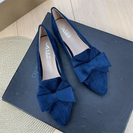 Women's Versatile Solid Color Bow Pointed Flat Shoes