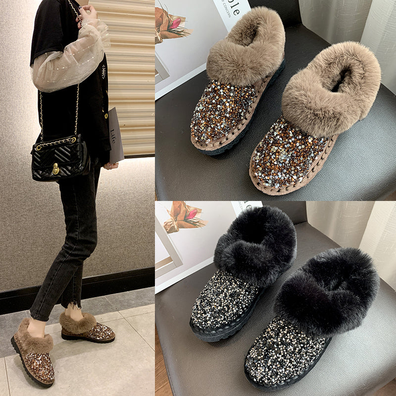 Fashion All-match Soft-soled Sequined Snow Boots Women's Fur In One