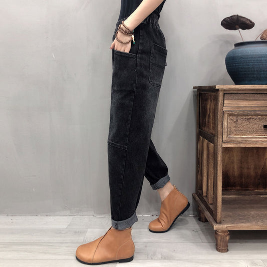 Enkle og tynde, ensfarvede tykke jeans til kvinder