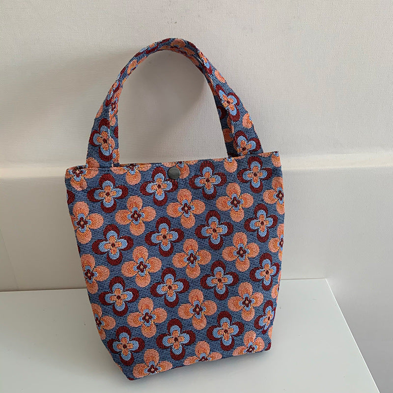 Mountain Vintage Jacquard Yarn-dyed Portable Ins Ladies Hand Bag