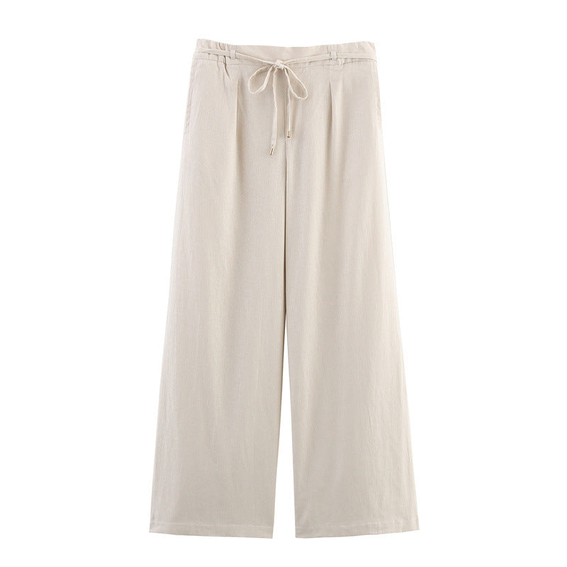 Solid Color Casual Loose Linen Wide-leg Pants