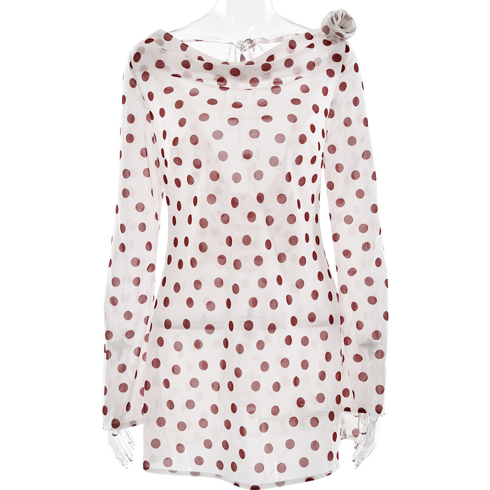 Sexy Scoop-Neck Backless Polka-Dot Chiffon Dress