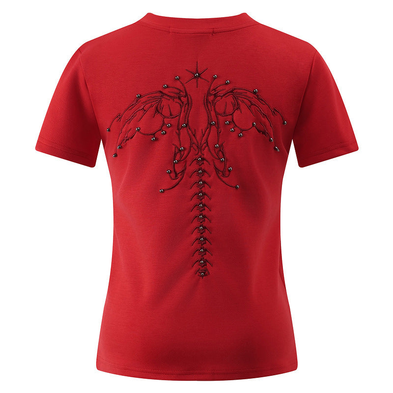 American Niche Creative Embroidery Beaded Shoulder Short Sleeve