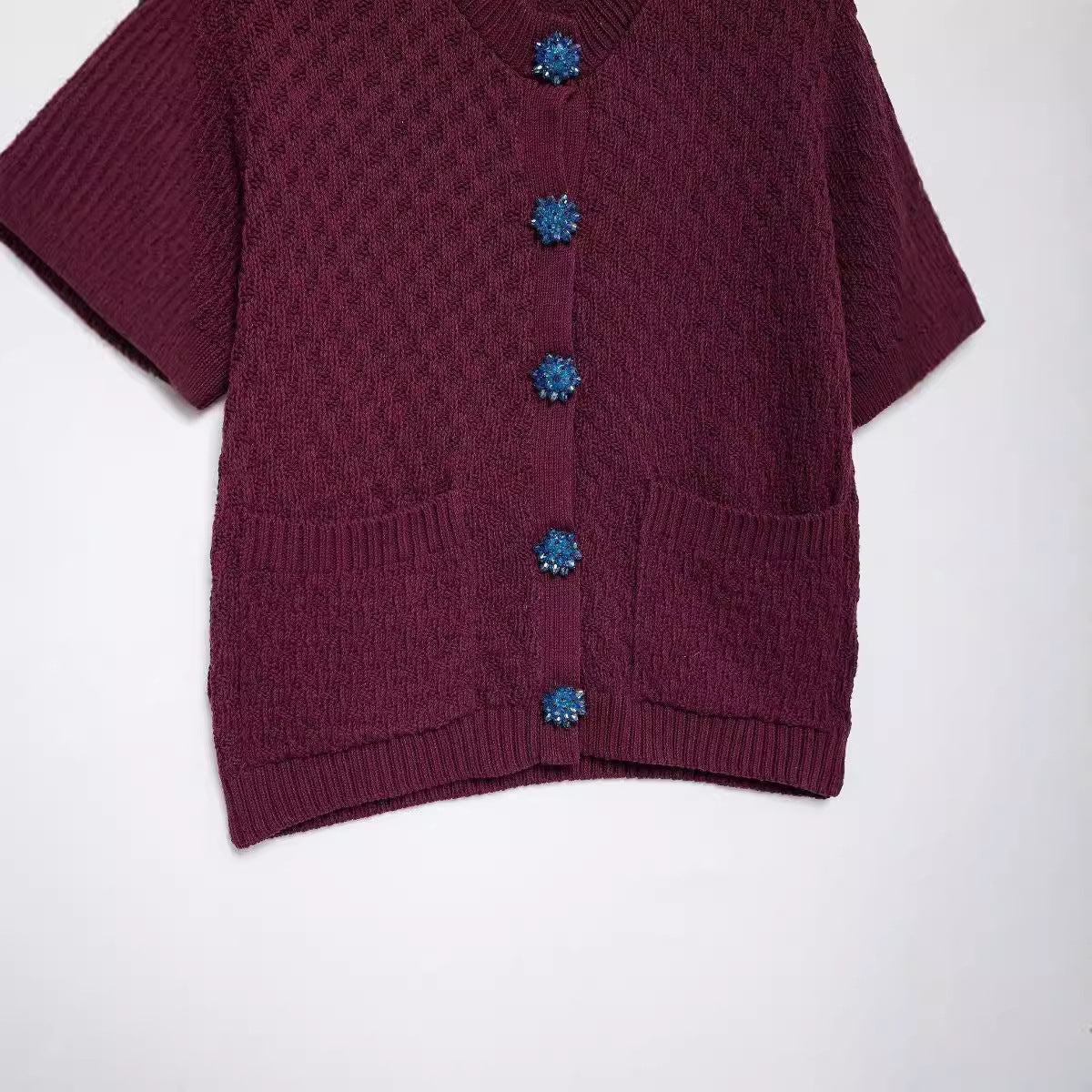 Autumn New Jewelry Knitted Short Sleeve Cardigan Top Women