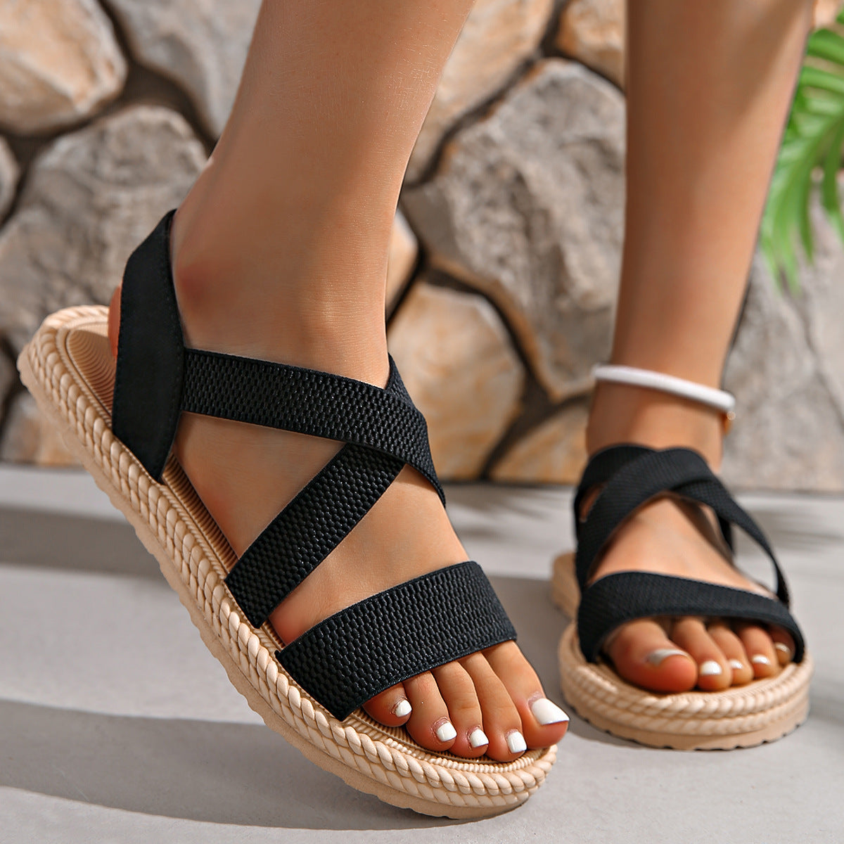 Women's Elastic Band Casual Student Plus Size Beach Roman Sandals