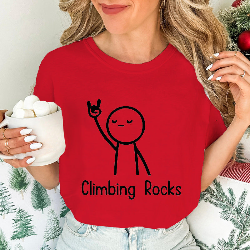 Climbing-Print T-Shirt Casual Short-Sleeve Top