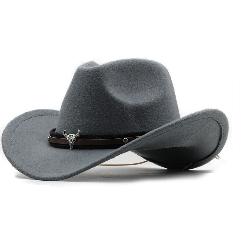 Metal Tyrehoved Label Western Denim Top Uld Fedora Hat