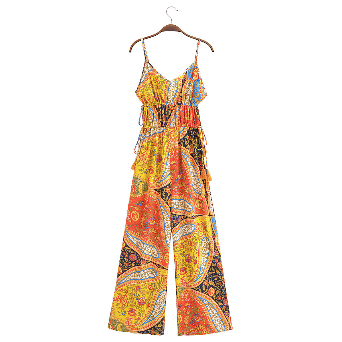 Printed Tassel Decoration Waist Trimming Spaghetti Straps Jumpsuit Jumpsuit