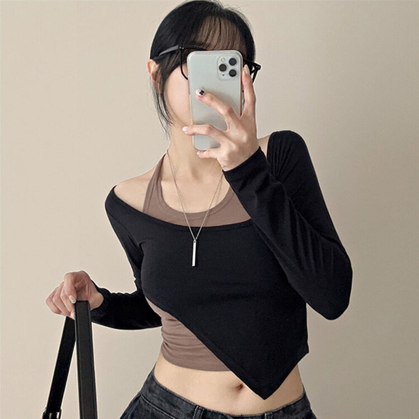 Color Matching Irregular Hot Girl Short Personalized Two-piece Set Top