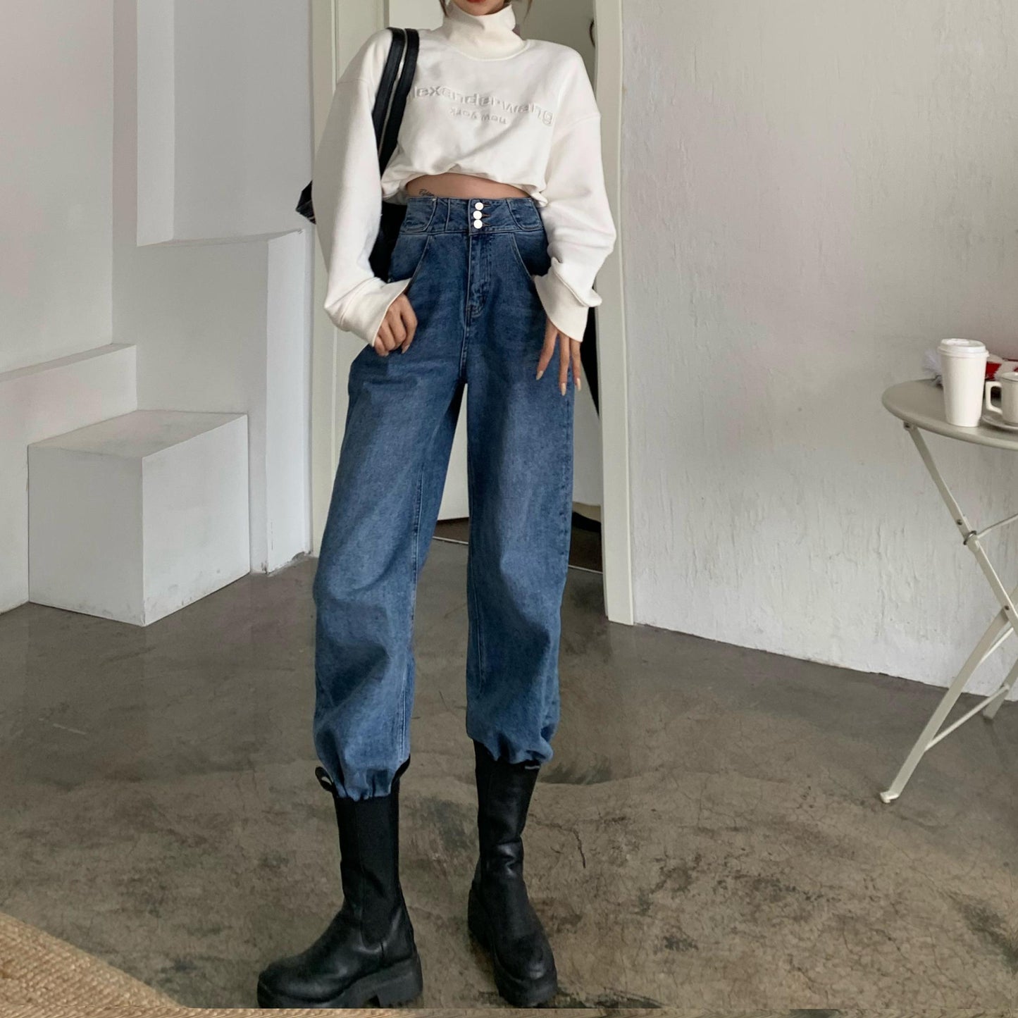 High Waist Jeans Women Fashion All Match Loose