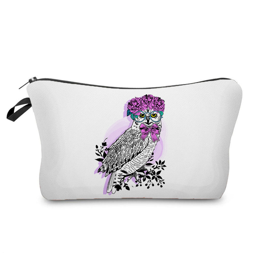 Cartoon Cute Owl Print Cosmetic Bag