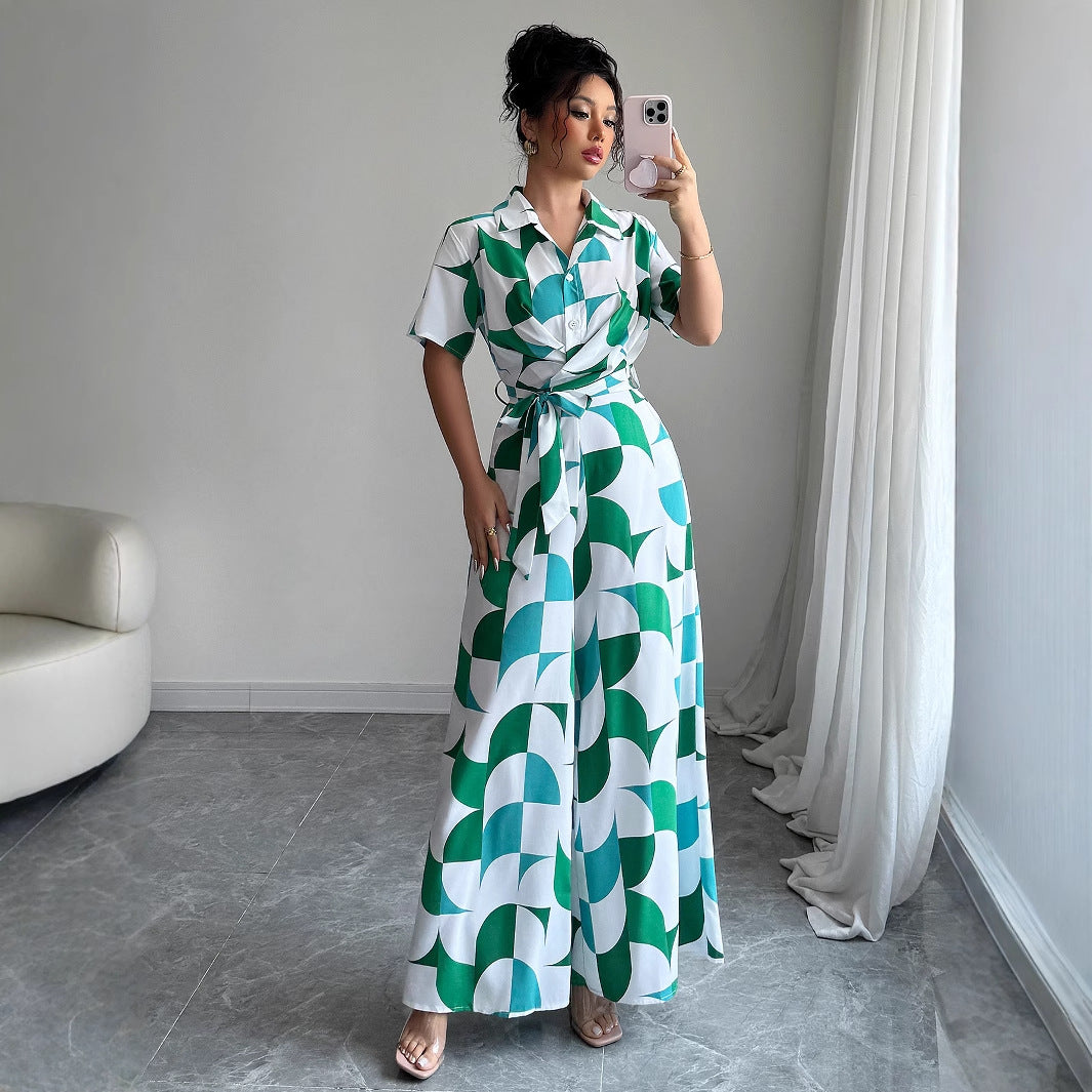Short Sleeved Wide Leg Jumpsuit Women's Clothing