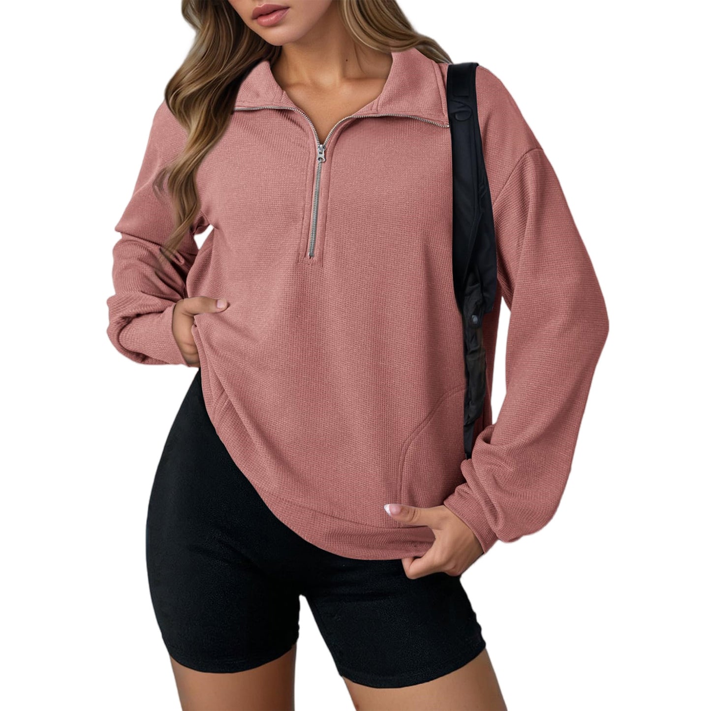 Revers Sweater Mode Løs Lynlås Dametøj