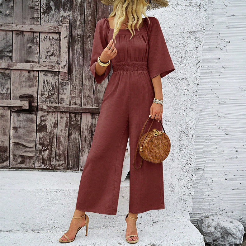 Women's One-pieces Short Sleeve Wide-leg Pants