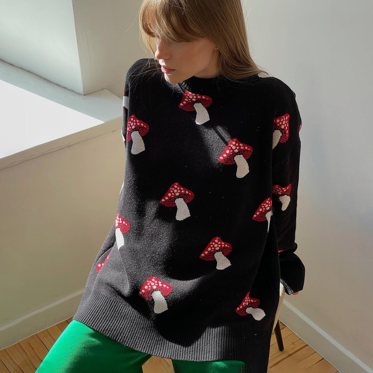 Women's Loose Contrast Color Knitwear Coat