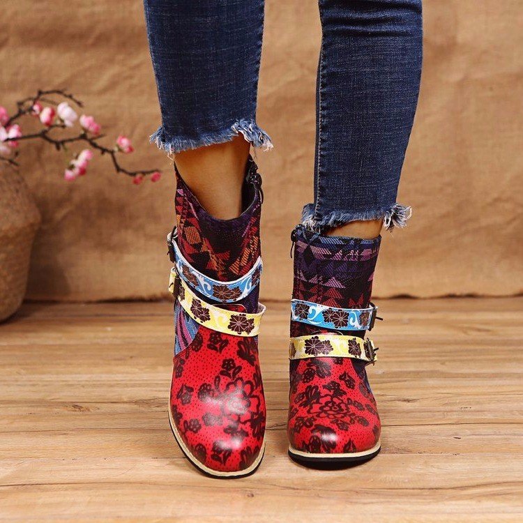 Ladies mid-tube print stitching Martin boots