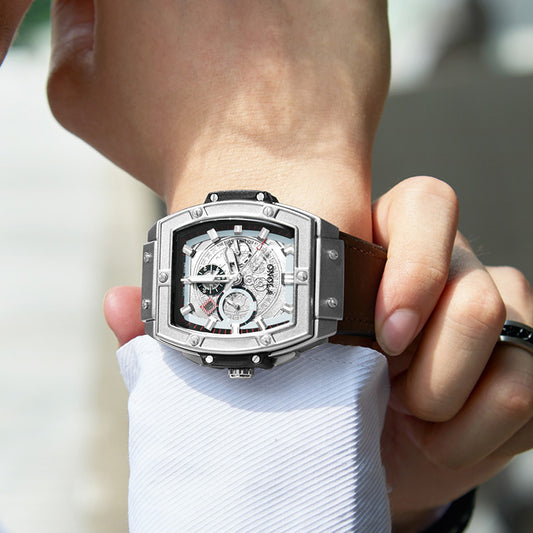 Barrel-shaped multi-function quartz men's watch