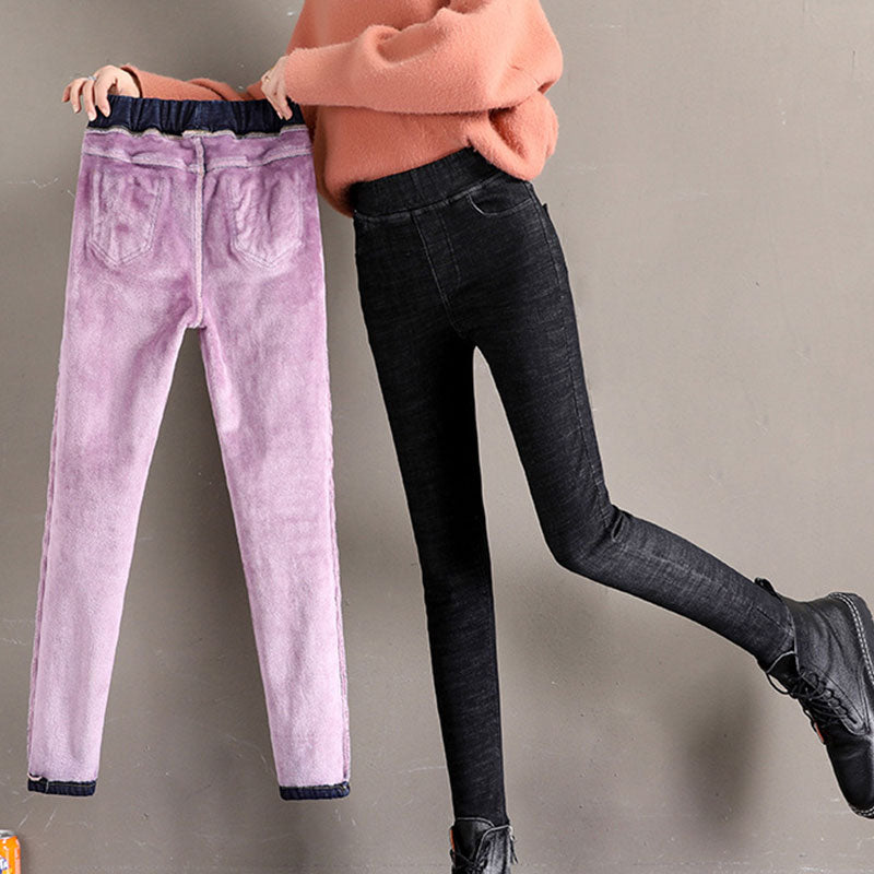 Elastiske højtaljede plus fleece-jeans