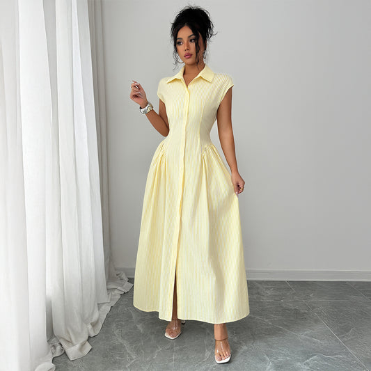 Elegant Waist-Cinched A-Line Long Dress