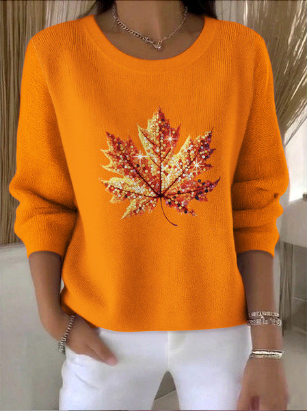 Womens Fashion 3D Digital-Print Crew-Neck Long-Sleeve Top