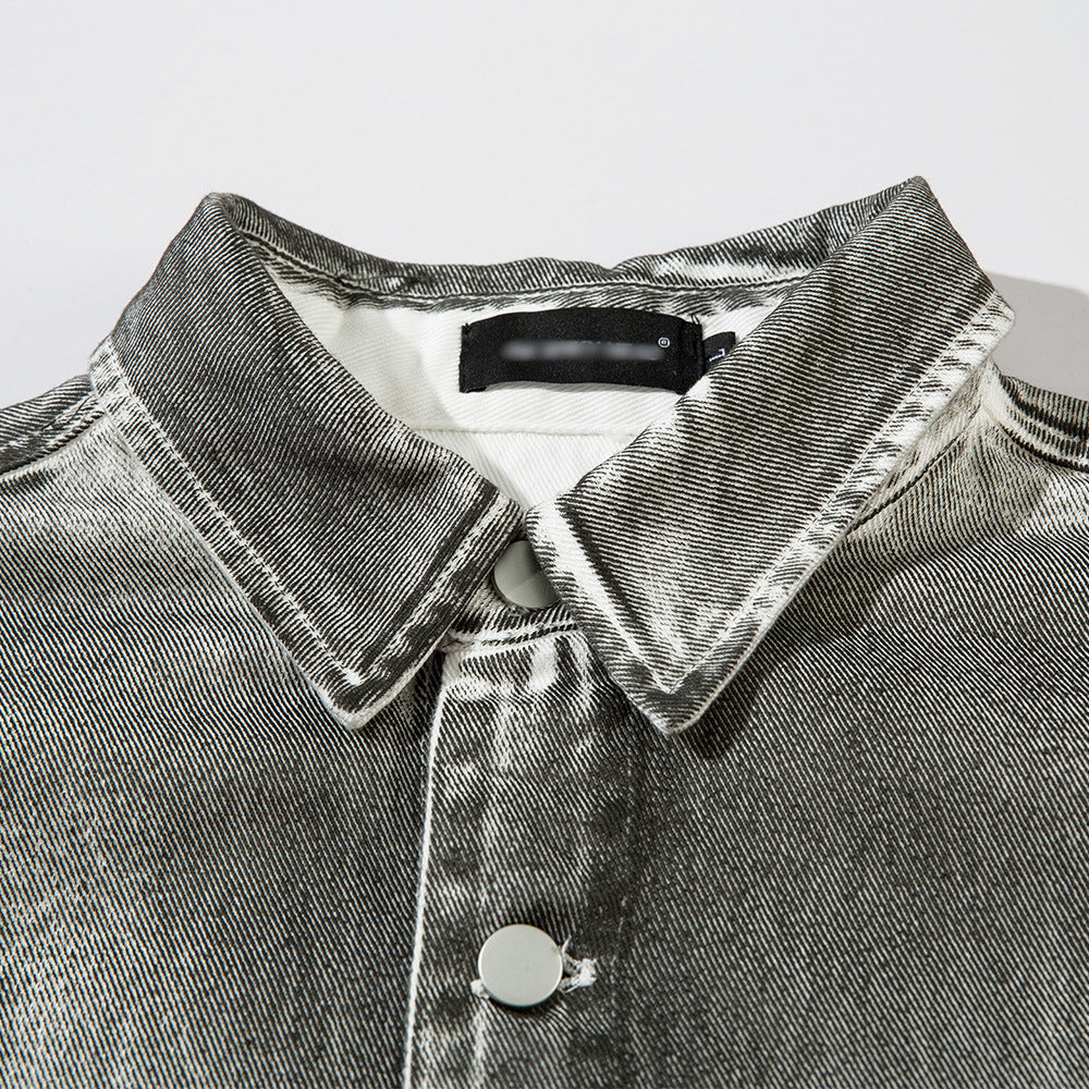Heavy Industry Distressed Dirty Denim Shirt For Men