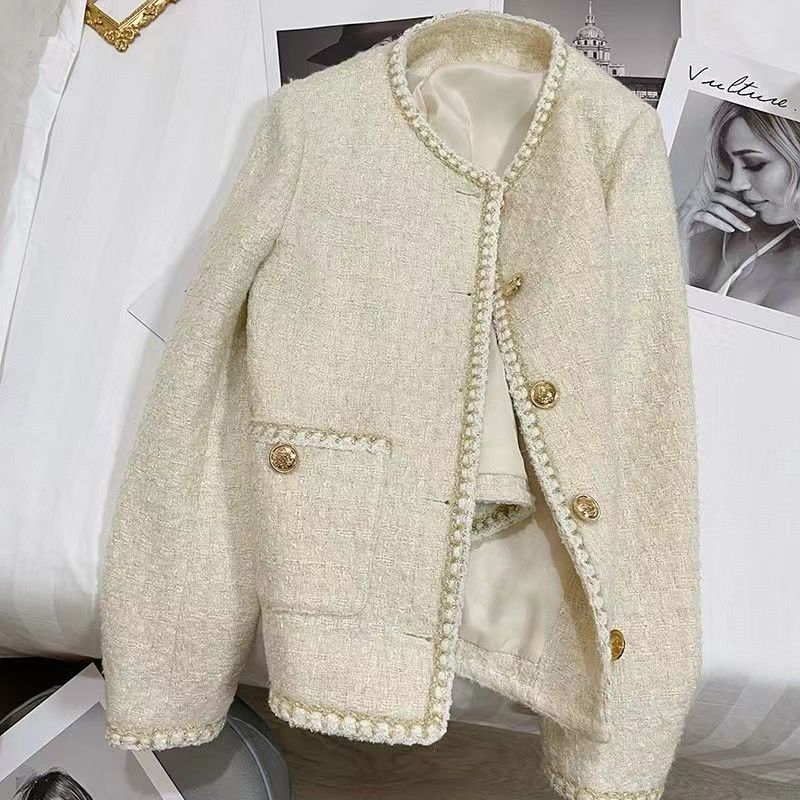Chanel-inspireret afslappet tweedjakke til kvinder i fransk societetstil