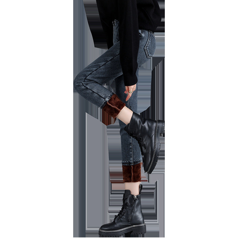 Women's New Net Red High-waisted Velvet Jeans