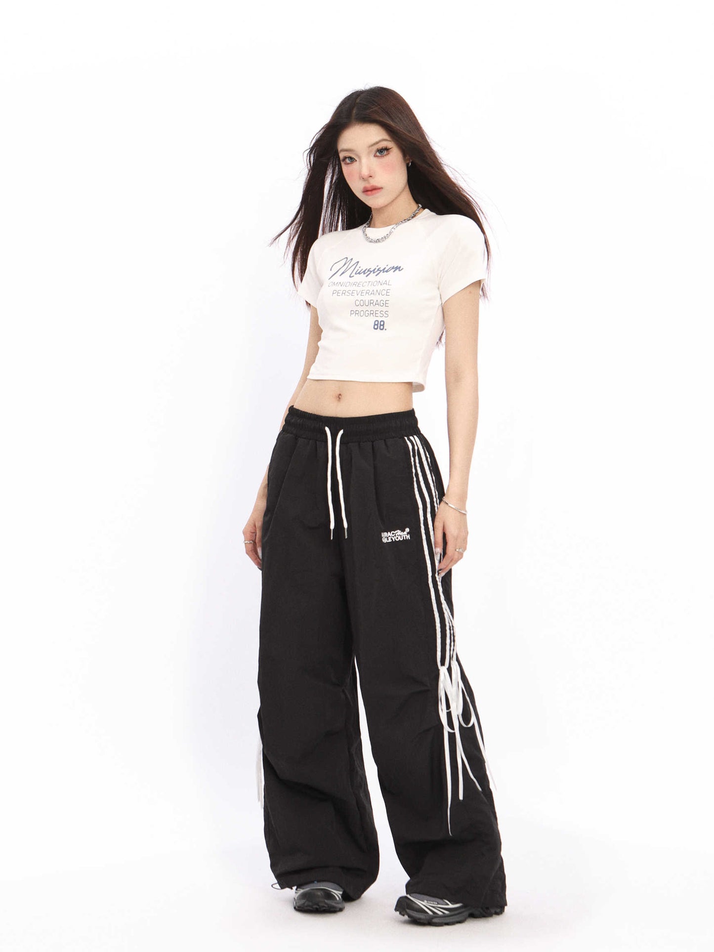 Colored Parachute Bow Bandage Overalls Sports Wide-leg Pants