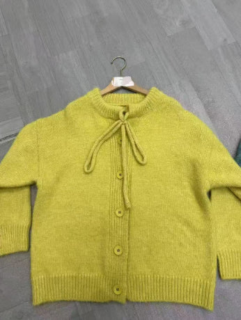Lace-up Crew Neck Single-breasted Sweater Coat