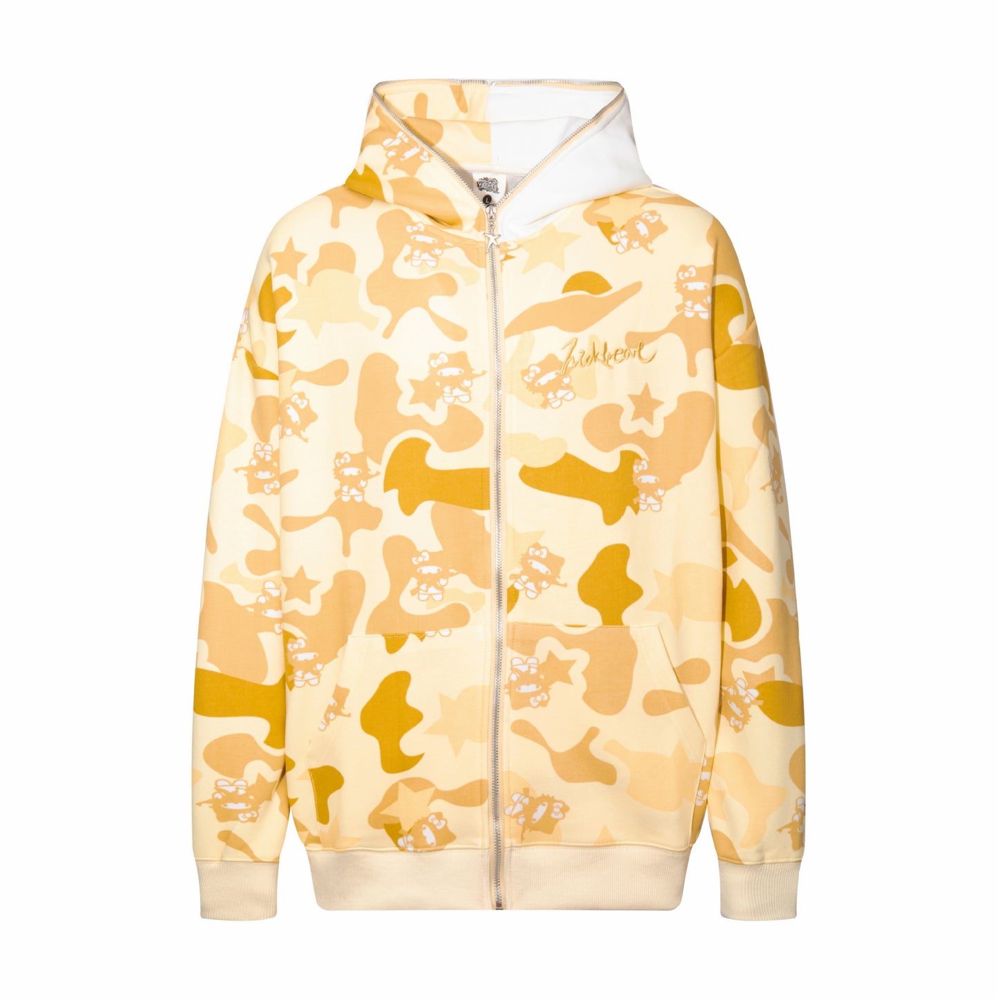Full Printed Cartoon Cat Letter Embroidery Hooded Cardigan Sweater